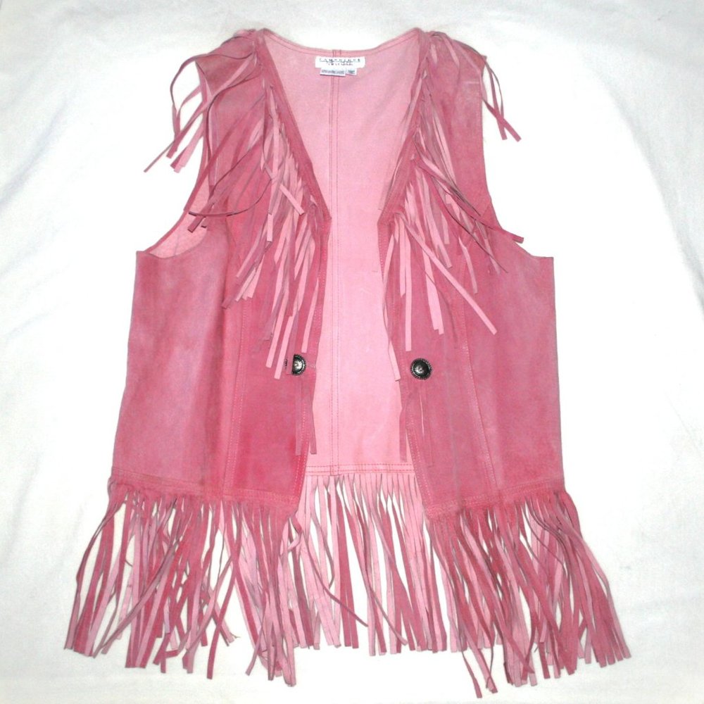 Pink Suede Vest Fringe Beautiful Leather Party Festival Glam Rock Rockstar Women